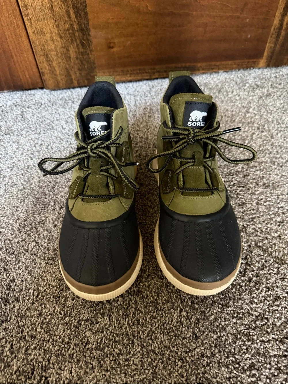 Sorel Olive Green & Black Waterproof Lace-Up Duck Boots